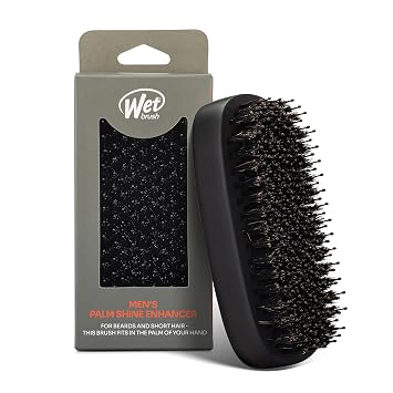 Wet Brush Cepillo potenciador de brillo con cerdas IntelliFlex, desenredante de pelo corto y barba de palma para hombres, cerdas de jabalí desenredantes, mechones suaves y brillantes, para un fácil peinado, color negro