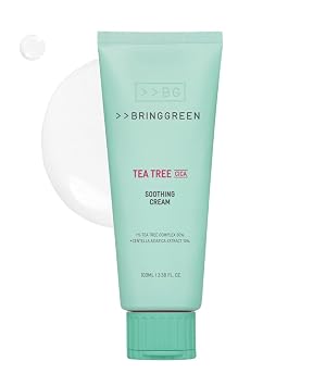 BRING GREEN Tea Tree Cica Soothing Cream Plus 3.4 fl oz Korean Skin care, calmante y calmante, hidratante para la piel, crema facial, cuidado de problemas, eliminación de puntos negros Cuidado de