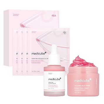 medicube - Set de cuidado de la piel rosa coreano - Máscara de gel, suero y