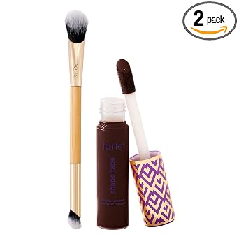 tarte corrector con cinta adhesiva para contornear y cepillo – Cobertura completa instantánea para debajo de los ojos, ojeras, líneas finas, enrojecimiento y decoloración, probado por dermatólogos