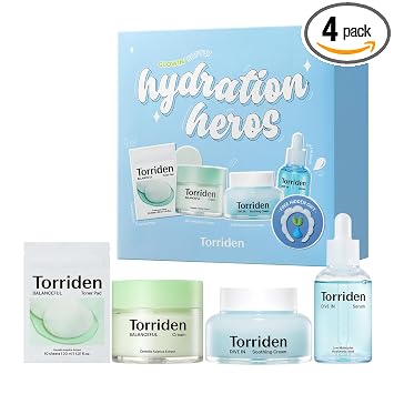 Torriden Suavemente Hydration Heroes DIVE IN Serum 1.69 fl.oz.+DIVE IN Soothing Cream 3.38 fl.oz+Crema equilibrada 2.70 fl.oz.+Almohadilla de tóner equilibrada 10 hojas | Juego coreano de cuidado de la piel para hidratación y calmante