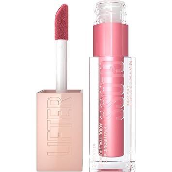 Maybelline Lifter Gloss, brillo labial hidratante con ácido hialurónico, alto brillo para labios de aspecto más voluminoso, pétalo, rosa cálido neutro, 0.18 onzas