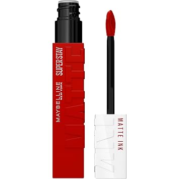 Maybelline Super Stay Matte Ink Lápiz Labial Líquido Maquillaje, Color de Alto Impacto de Larga Duración, Hasta 16H de Uso, Exhilarator, Rojo Rubí, 1 Unidad, El Empaque Puede Variar