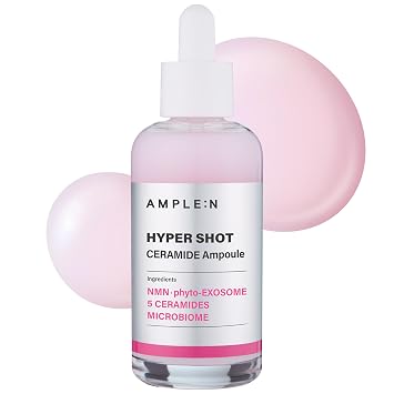 AMPLE:N Hyper Shot - Ampolla de ceramida – Suero facial coreano para piel seca dañada – Reparación de barrera, hidratación K-Beauty de 100 horas con complejo de ceramida de 50,000 ppm, niacinamida y
