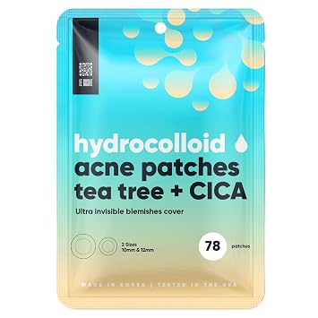 LE GUSHE Parches coreanos para espinillas para la cara (78 puntos) - Parches de acné hidrocoloides con aceite de árbol de té - Adhesivos invisibles para espinillas - Probados por dermatólogos