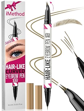 iMethod Lápiz curvo para cejas, lápiz de cejas, lápiz de cejas 2 en 1, bolígrafo de cejas microblading de doble punta con punta curva y punta de pincel precisa para cejas naturales como el cabello