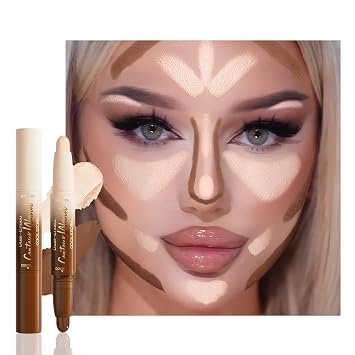 FeiCuiYun - Maquillaje en barra de contorno y resaltador 2 en 1 de doble punta para rostro y cuerpo, impermeable, de larga duración, adecuado para todos los tonos de piel, 21#Fair (Nuetral Nude +
