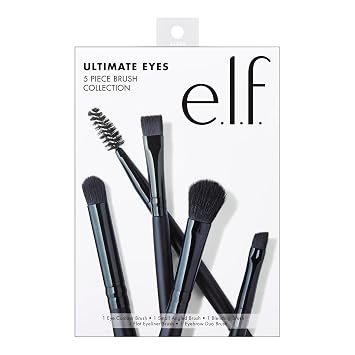 e.l.f. Ultimate Eyes - Colección de pinceles de 5 piezas, brochas de maquillaje para delineador, sombra de ojos, cejas y más, veganos y libres de crueldad animal