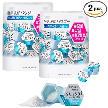 Premium Beauty Clear Enzyme Powder Face Wash - 2 paquetes de 32 unidades, cuidado de la piel japonés, sin fragancia ni colorantes, exfolia y limpia los poros, exfoliante exfoliante para la cara (versión coreana)
