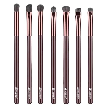 Juego de brochas de maquillaje de ojos, 7 brochas de sombra de ojos de alta calidad, brocha profesional para ojos para sombra de labios, delineador de ojos angular, cejas, cerdas suaves y mango de