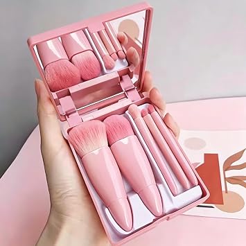 5Pcs Travel Makeup Brush Set, Portable Makeup Brushes with Mirror Case