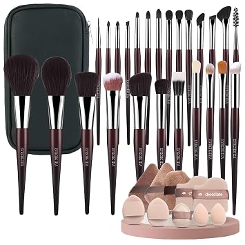 Juego de brochas de maquillaje profesional, 25 brochas de sombra de ojos con estuche de viaje. Juego de brochas todo en uno, sintético suave, vegano y libre de crueldad animal