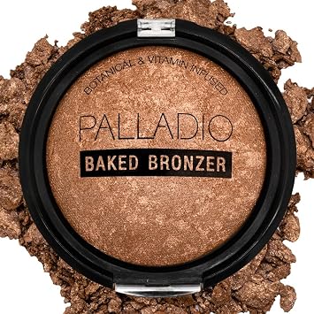 Palladio Bronceador horneado, altamente pigmentado y fácil de mezclar, brillo bronceado brillante, uso seco o húmedo, dura todo el día, proporciona un rico acabado de color bronceado, polvo compacto, bronceado iluminador