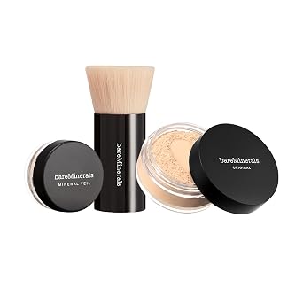 Kit Original Get Started de bareMinerals, Set de Maquillaje de 3 Piezas que Incluye Base Mineral Suelta Original de Tamaño Completo SPF 15, Brocha Beautiful Finish de Tamaño de Viaje y Polvo Fijador
