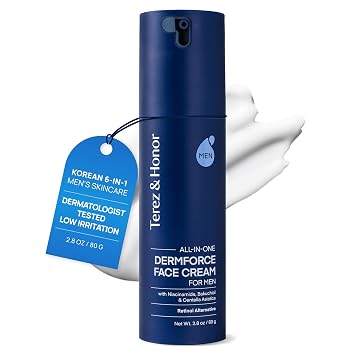 TEREZ & HONOR Crema facial coreana 6 en 1 para hombres: hidratante hidratante antienvejecimiento con niacinamida, bakuchiol y cafeína: hidrata, suaviza y ayuda a reducir arrugas