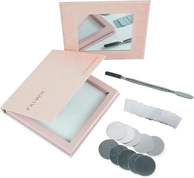 Paleta de Maquillaje Magnética Recargable Rosa con Espejo – Ligera, Duradera, Estuche Listo para Viajar para Sombra de Ojos, Rubor, Lápiz Labial – Incluye Espátula y 20 Calcomanías – Pequeña, Cartón