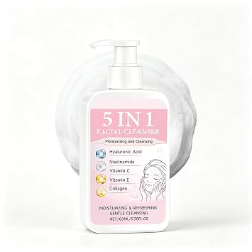 5 In 1 Hydrating Foam Cleanser, Anti Aging Face Wash Collagen Mature Skin