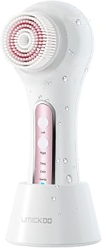 Umickoo - Cepillo de limpieza facial con luz LED roja y azul, dispositivo de cuidado de la piel, recargable IPX7, resistente al agua con 5 cabezales de cepillo, cepillo facial para exfoliar, masajear y mezclar maquillaje