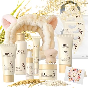 15PC Luxury Rice Korean Skin Care Set Gift Kit for Women, Glass Skin