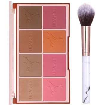 Paleta de rubor mate de 8 colores para la cara, colorete facial para mejillas, colorete facial de contorno de contorno de polvo prensado, paleta de maquillaje para mujer (paleta de contorno de rubor de 8 colores con pincel)