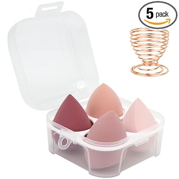 Makeup Sponges Set - Beauty sponges Blending Blenders with 1 Holder and Egg Case, Flawless for Cream, Powder and Liquid (Pink, 4Pcs+1Holder+ case)