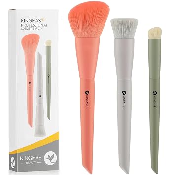 KINGMAS Juego de 3 brochas para base de maquillaje, brochas para maquillaje Kabuki para debajo de los ojos y coloretes