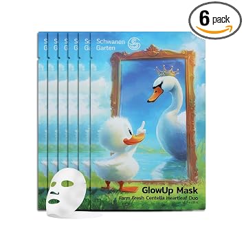 GlowUp Mask 6 EA, Farm Fresh Centella Heartleaf Duo Sheet Mask para piel seca, sensible, hidratante, calmante, cuidado de la piel coreano