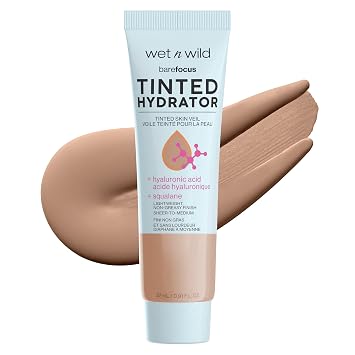 wet n wild Enfoque sin maquillaje, hidratante entintado, velo entintado para piel, cobertura ligera y acumulable con ácido hialurónico y escualano vegano, acabado semimate, libre de crueldad - Tono