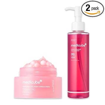 medicube PDRN Cleanse & Hydrate Duo: Crema de cápsula de colágeno rosa PDRN PDRN y limpiador de gelatina a espuma PDRN | Limpiador e hidratante ligero de gel a espuma para un tono de piel desigual