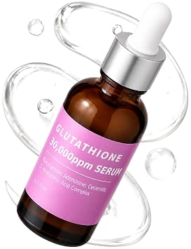 Pure Glutathione Glow Serum 30,000 ppm para manchas oscuras y tono desigual – Fórmula que aumenta el resplandor con niacinamida, 5 veces ácido hialurónico y ceramida – Suave, luminoso para pieles