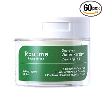 ROUME - Almohadilla limpiadora de perejil de agua de un solo paso (65 almohadillas), limpiador facial coreano y removedor de maquillaje para pieles sensibles, almohadillas en relieve de doble cara con