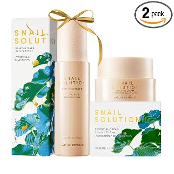 Nature Republic Set de mucina de caracol (toner y crema) - Cuidado de la piel coreano, hidratante con niacinamida, hidratante facial, cuidado de la piel hidratante, piel brillante