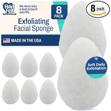 HartFelt Esponjas faciales reutilizables para limpieza diaria, almohadillas faciales para eliminar la piel muerta, suciedad y maquillaje, 8 unidades, fabricado en Estados Unidos, regular, color blanco