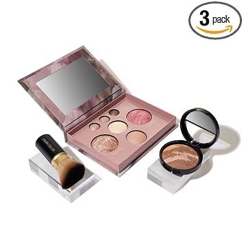 Laura Geller New York Baked Starter Kit - Lo mejor de lo mejor Paleta de maquillaje para rostro completo + Polvo corrector Baked Balance-n-Brighten + Juego de brochas Kabuki retráctiles y angulares
