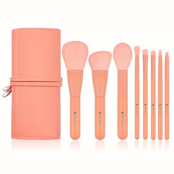 DUcare Juego de brochas de maquillaje naranja amanecer 8pcs con bolsa de