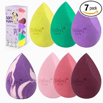 Juego de 7 esponjas de maquillaje, esponjas cosméticas para base y corrector, licuadora facial reutilizable sin látex, licuadora de maquillaje suave para líquidos, crema, polvo para aplicación húmeda/seca (multicolor)