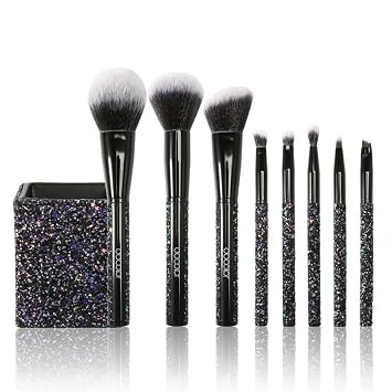 docolor Juego de 8 brochas de maquillaje con purpurina negra con soporte