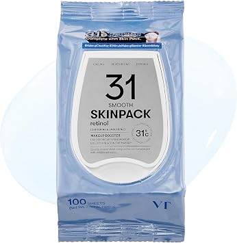 VT COSMETICS Smooth Skin Pack (100 hojas), almohadillas de tóner con retinol, refrescante e hidratante, exfoliante suavemente, estiramiento de la piel, preparación rápida de maquillaje, cuidado de la