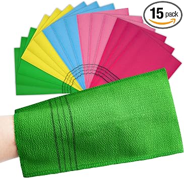 15 manoplas exfoliantes coreanas, manoplas exfoliantes coreanas suaves de 9 x 5.5 pulgadas, gran toalla coreana, exfoliante corporal coreano colorido para limpiar la piel, reducir la suciedad y la grasa (5 colores)