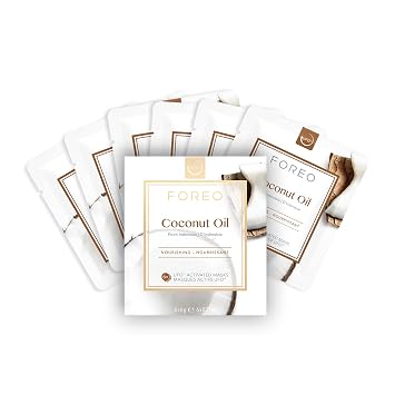 FOREO Máscara de aceite de coco, paquete de 6, máscara facial activada por