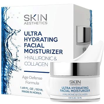 Skin Aesthetics Hidratante facial con ácido hialurónico y colágeno, antienvejecimiento, ultra hidratante, líneas finas y arrugas, cuidado de la piel coreano probado por dermatólogos, belleza limpia, libre de crueldad, 1.69 onzas