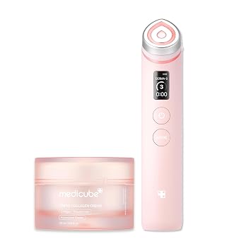 medicube Plump Up the Glow Device Duo: Booster Pro Pink y crema de colágeno triple | Para una piel más firme y de aspecto más regordete | Hidratante hidratante pero ligero | Cuidado de la piel coreano