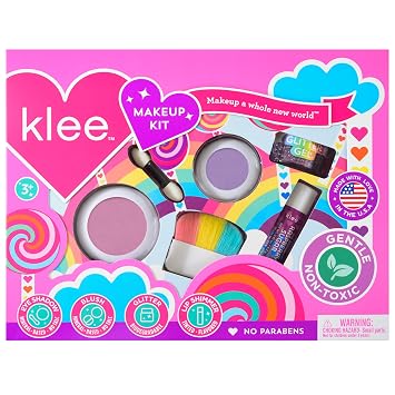 Kit de maquillaje Klee Naturals con sombra de ojos, rubor, gel de purpurina y brillo labial. Apto para niños y no tóxico. Fabricado en EE. UU. (Girar con él)