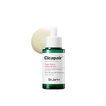 Dr.Jart+ Cicapair Tiger Grass Camo Drops - Suero tintado con centella asiática | Corrector de enrojecimiento para la cara | Híbrido coreano de maquillaje para el cuidado de la piel, 1.01 onzas