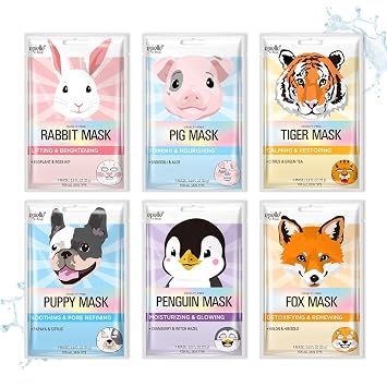 Epielle Paquete de 6 mascarillas con personajes peludos para el cuidado de la piel coreano, regalos de fiesta de spa, regalos de cumpleaños para mujeres, regalos de cuidado personal
