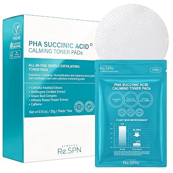 Re.SPN PHA Almohadillas de tóner calmante con ácido succínico – Exfoliante, hidratante y calmante diario con CICA, cafeína, no comedogénico, vegano, piel de vidrio, K-Beauty (35)