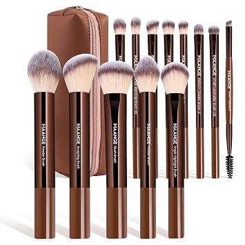 MAANGE Juego de 13 brochas de maquillaje profesionales para maquillaje, correctores de polvo sintético de primera calidad, brochas de viaje con estuche (café)