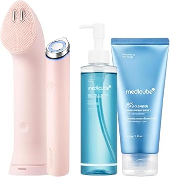 medicube Ultimate Double Cleansing Set: Mini Booster Pro Plus - Juego de dispositivos de limpieza (rosa), aceite limpiador de puntos negros cero poros y limpiador de espuma cero