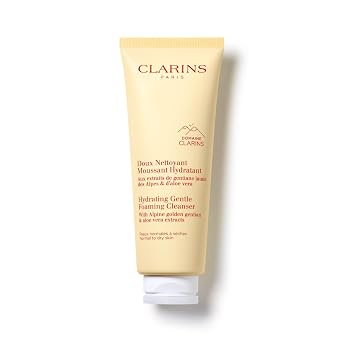 Clarins Limpiador facial hidratante y espumoso suave | Limpia, calma y suaviza | Contiene aloe vera para aumentar la hidratación | Sin jabón | Sin SLS | Tipo de piel normal a seca