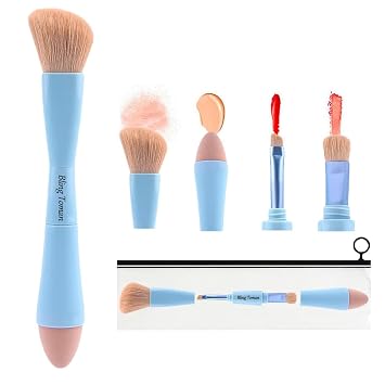 Juego de brochas de maquillaje 4 en 1, juego de brochas de maquillaje de viaje, brochas de maquillaje compactas para base, rubor, bronceador, contorno, sombra de ojos, cejas y delineador